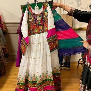 Colorful Embroidered Afghan Dress with Scarf